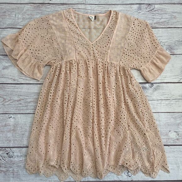 Anthropologie Akemi & Kin Brooke Eyelet Babydoll Oversized Dress Pink Size 2 - Picture 3 of 10